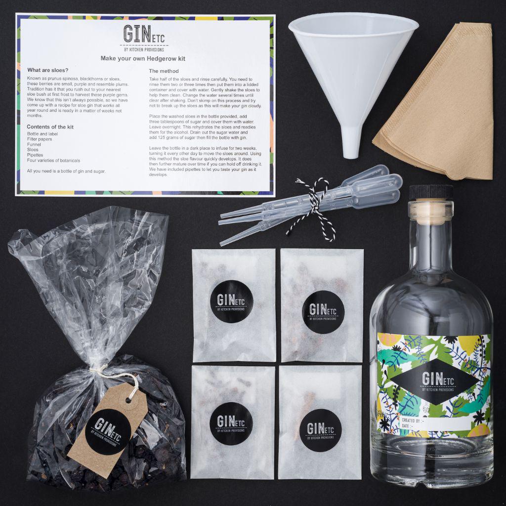 Sloe Gin Making Kit showing contents and instructions on dark background