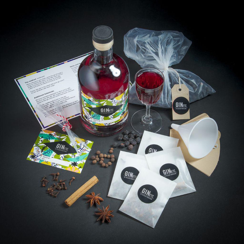 Sloe Gin Making Kit Contents displayed on dark background