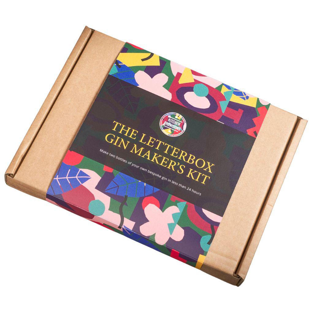 Letterbox Gin Makers Kit showing closed box and also open box with gin making contents