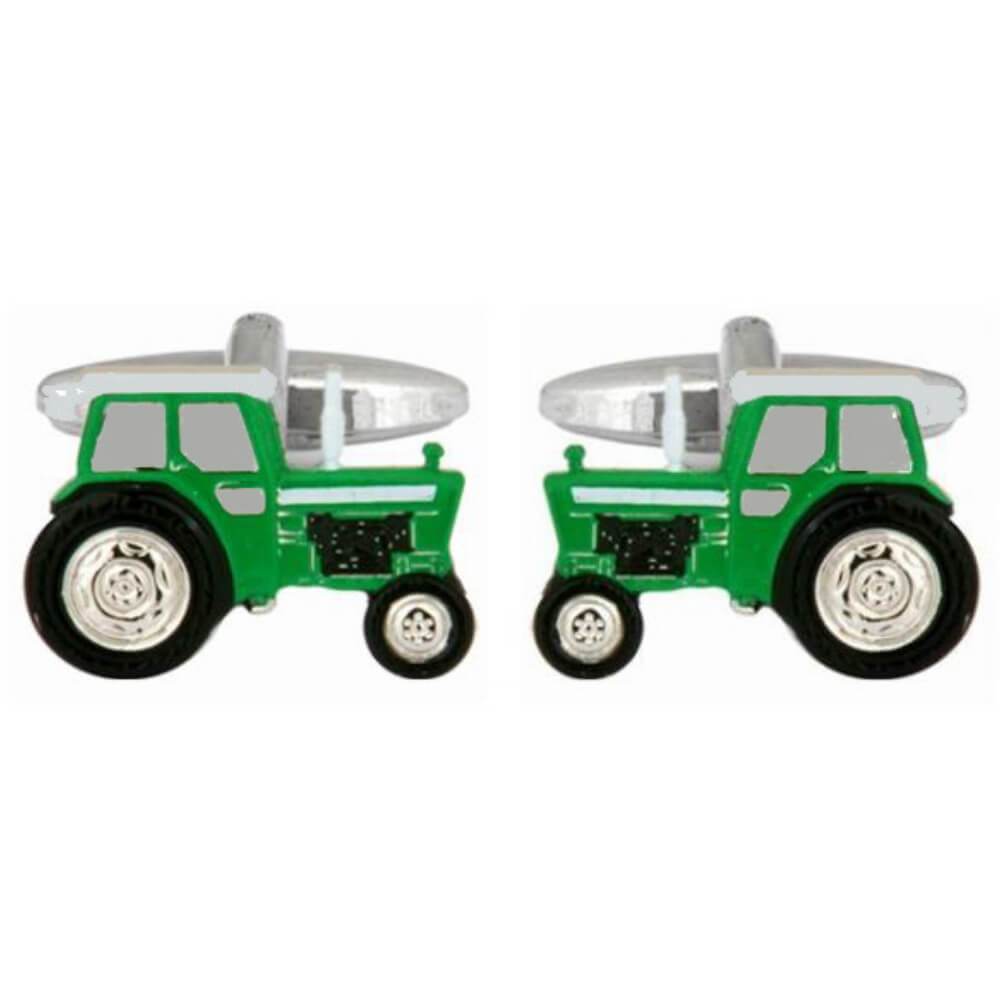 Green Tractor Rhodium Plated Cufflinks Gifts Presents