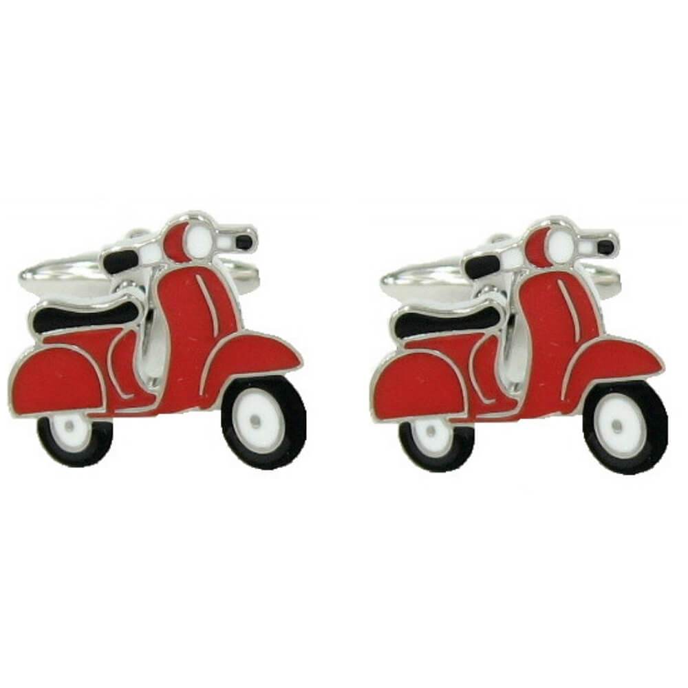 Vespa Lambretta Style Classic Scooter Cufflinks In Red With Black &amp; White Detail