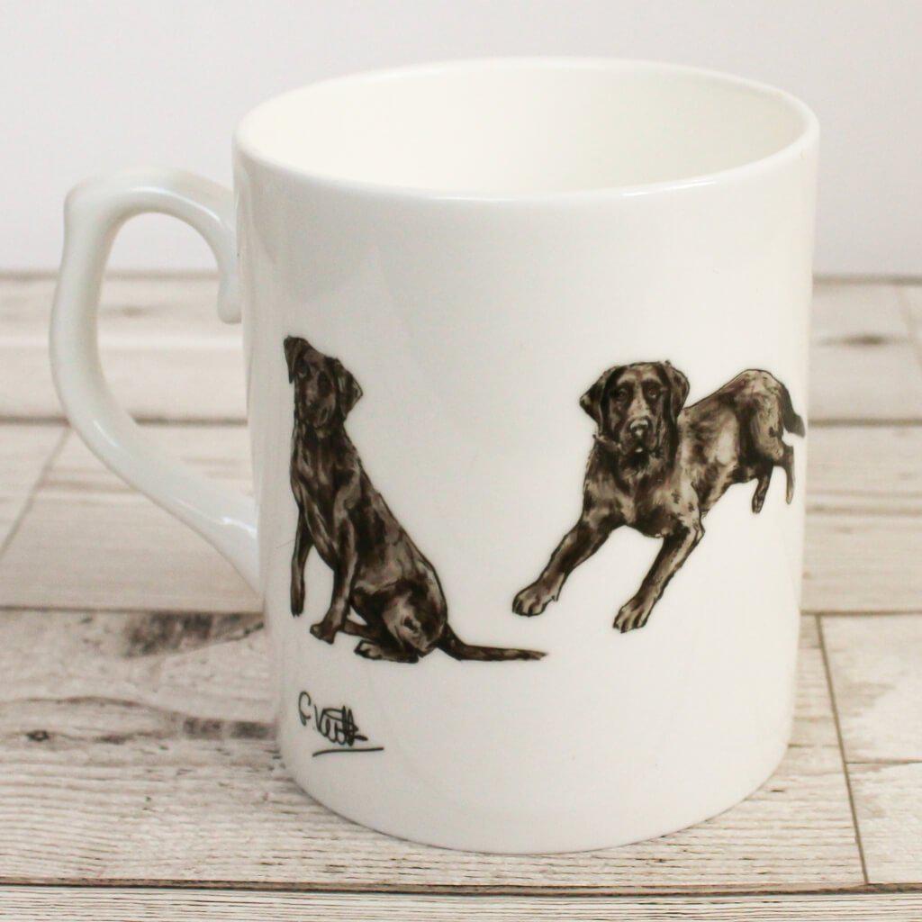 Black Labrador Dog Hand Printed Bone China Mug Gift