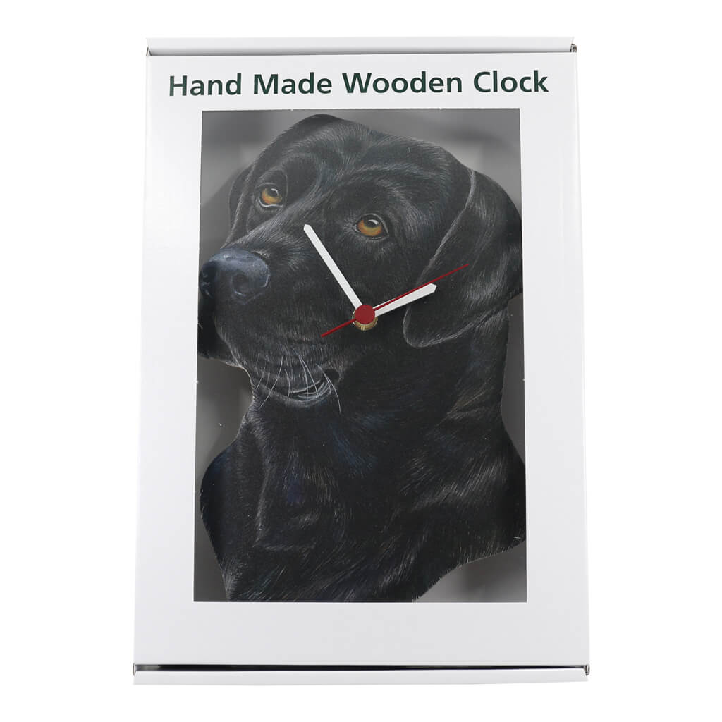 Black Labrador Handmade Wooden Wall Clock in gift present box