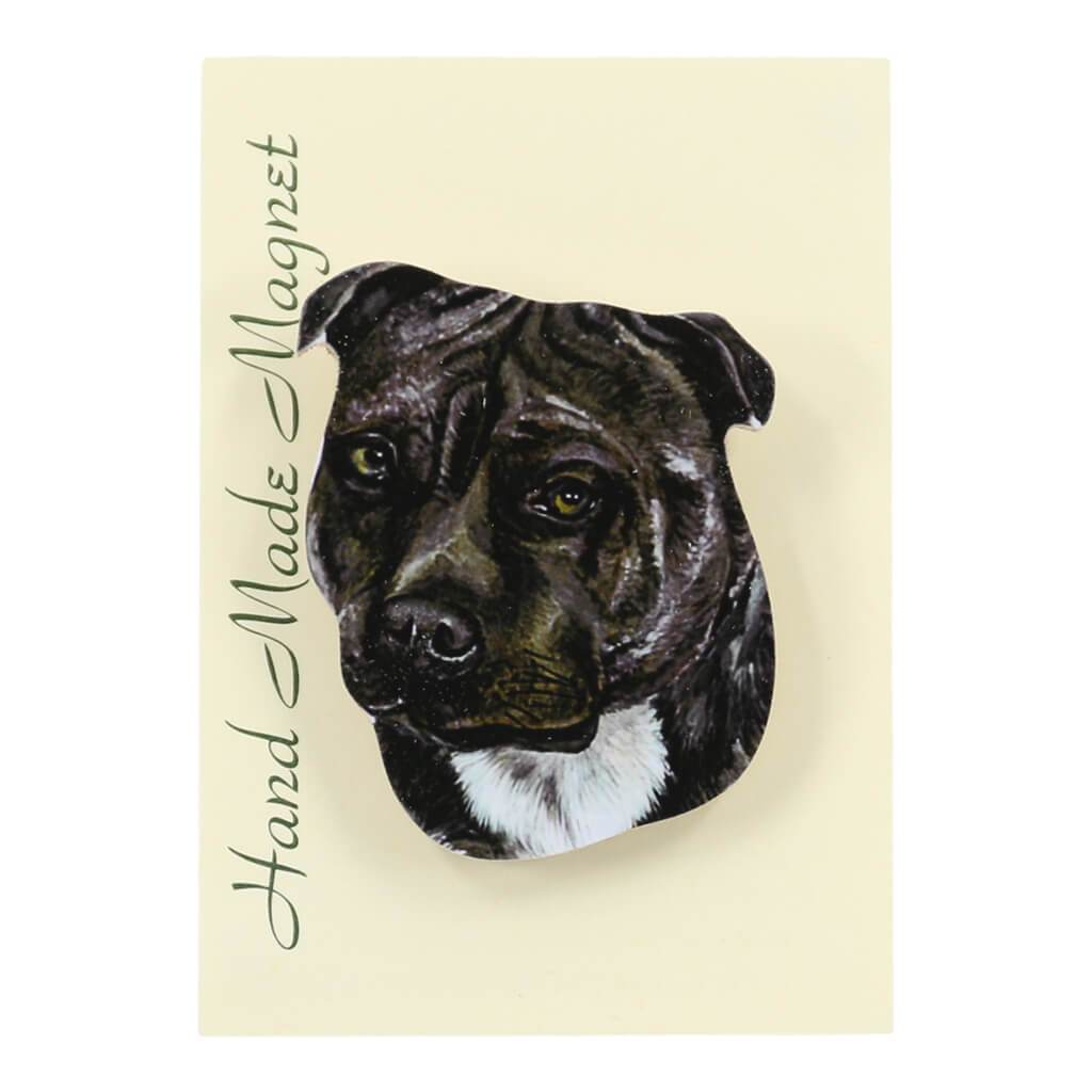 Black Staffordshire Bull Terrier Staffy Dog Handmade Fridge Magnet in Gift Packaging