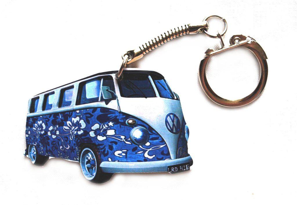 VW Campervan Keyring - Blue Flower Hippy Design - VW8 - Wheelygifts