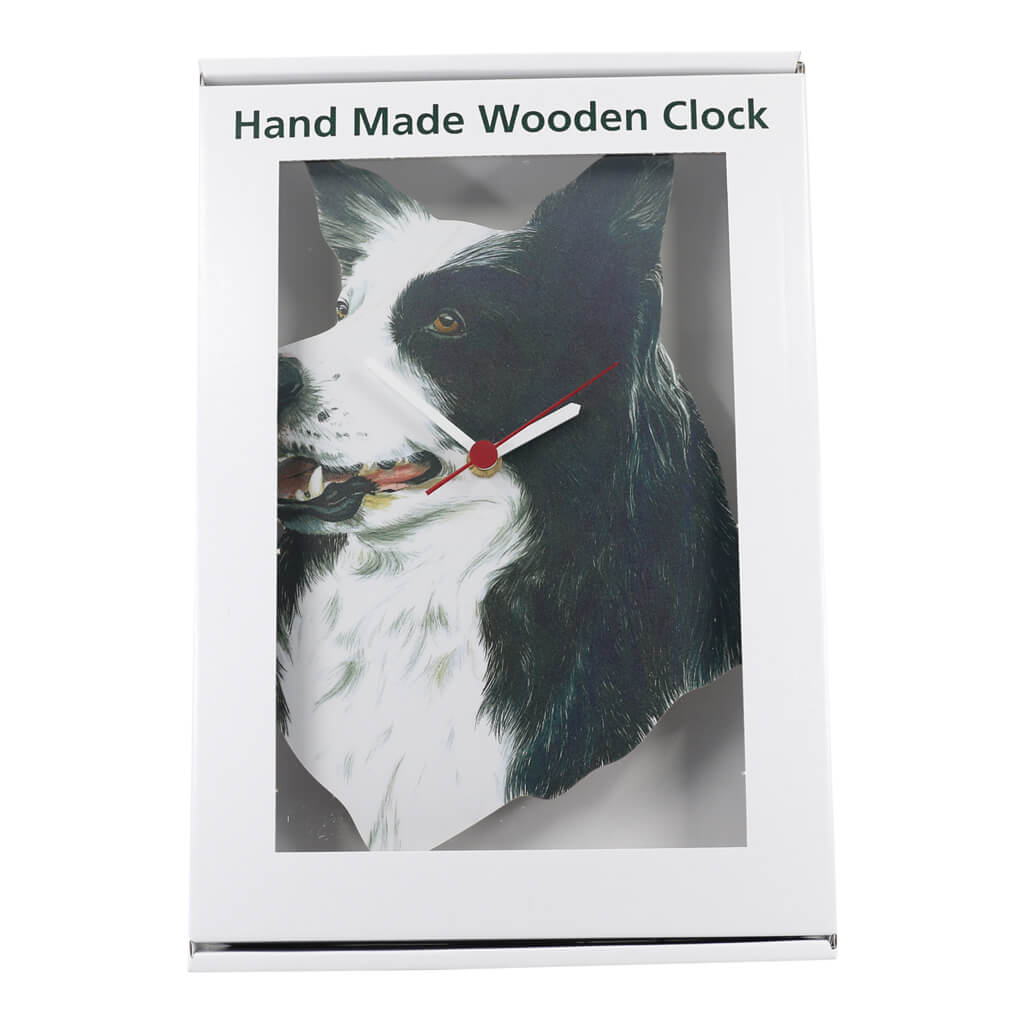 Sheepdog Border Collie Dog Handmade Wooden Wall Clock in Gift Box