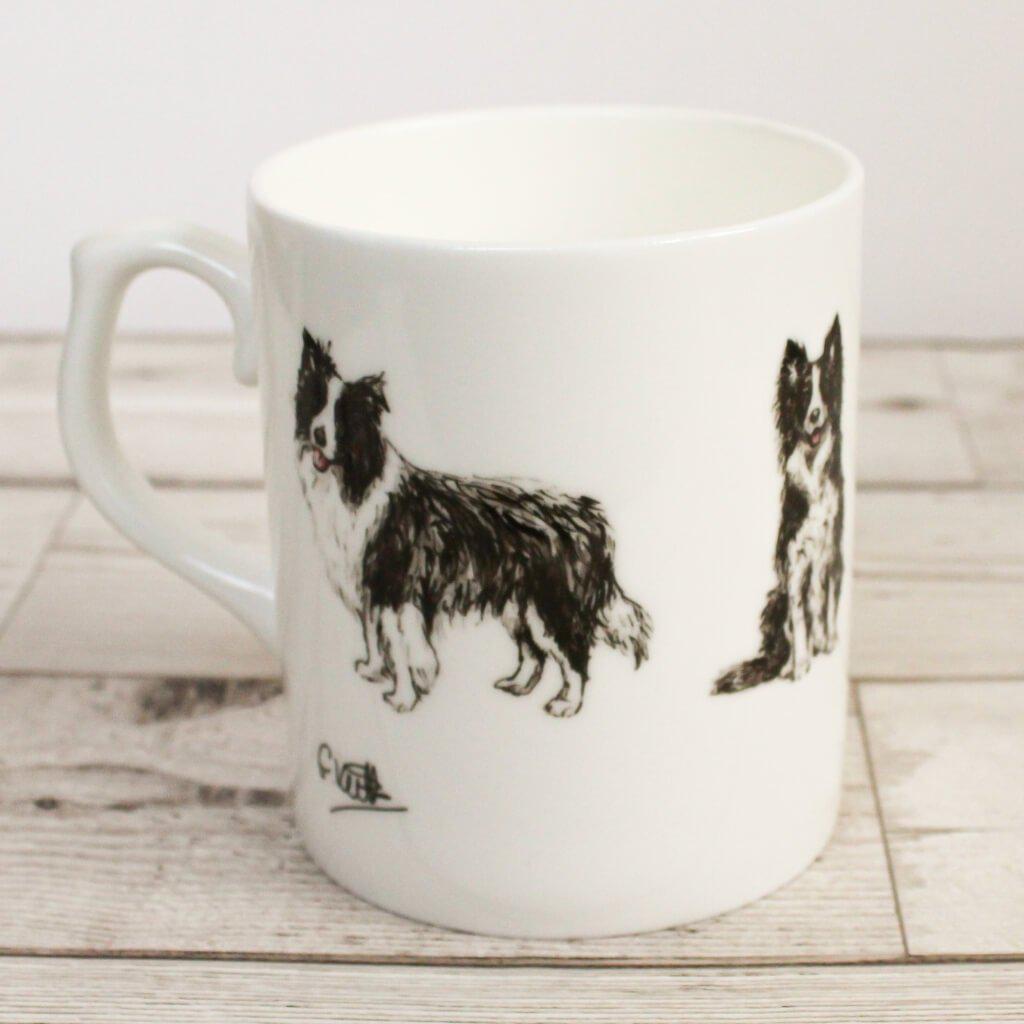 Border Collie Dog Hand Printed Bone China Mug