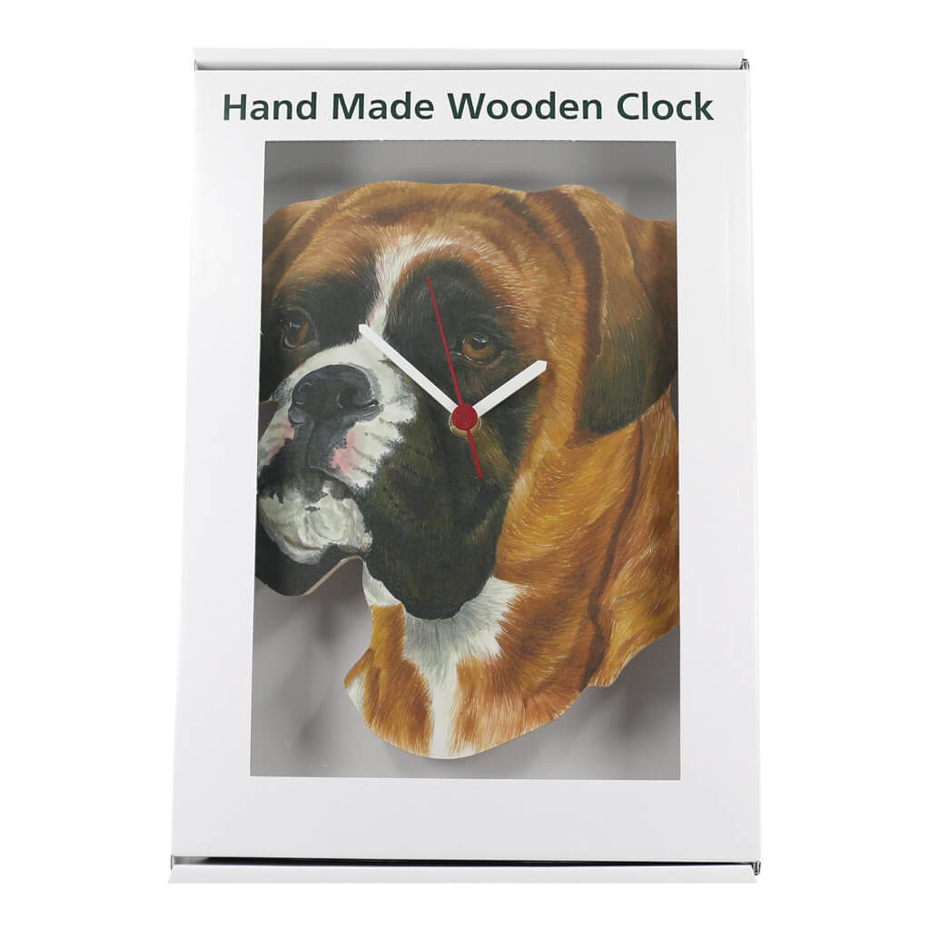 Boxer Dog Clock Handmade Wooden Wall in Gift Presentation Box