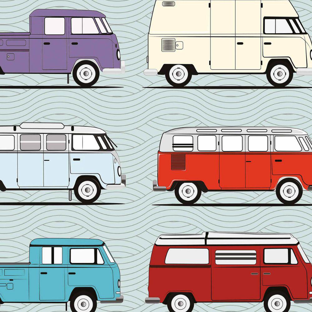 Close up of some of the campervans on Camper Van Through The Ages 1000 Piece Jigsaw Puzzle UK Made