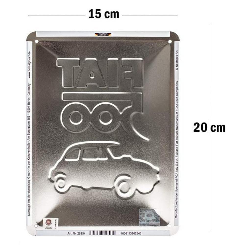 Classic Fiat 500 Steel Embossed Metal Wall Sign Back