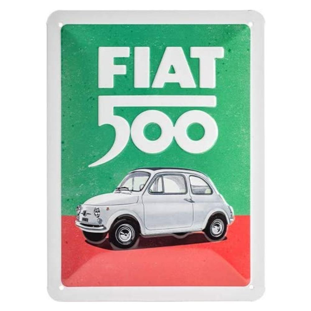 Classic Fiat 500 Steel Embossed Metal Wall Sign Front