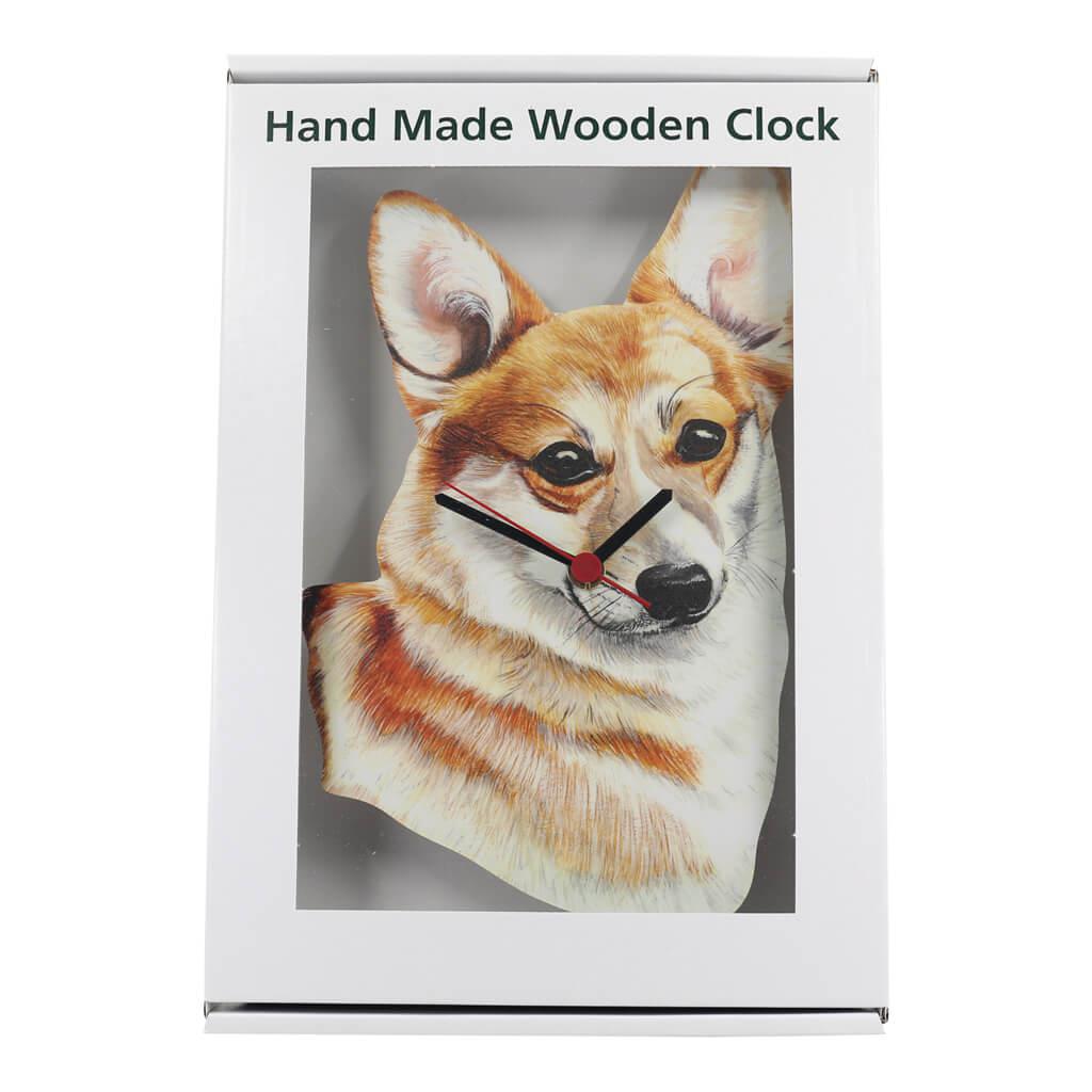 Corgi Dog Handmade Wooden Wall Clock in Presentation Gift Box