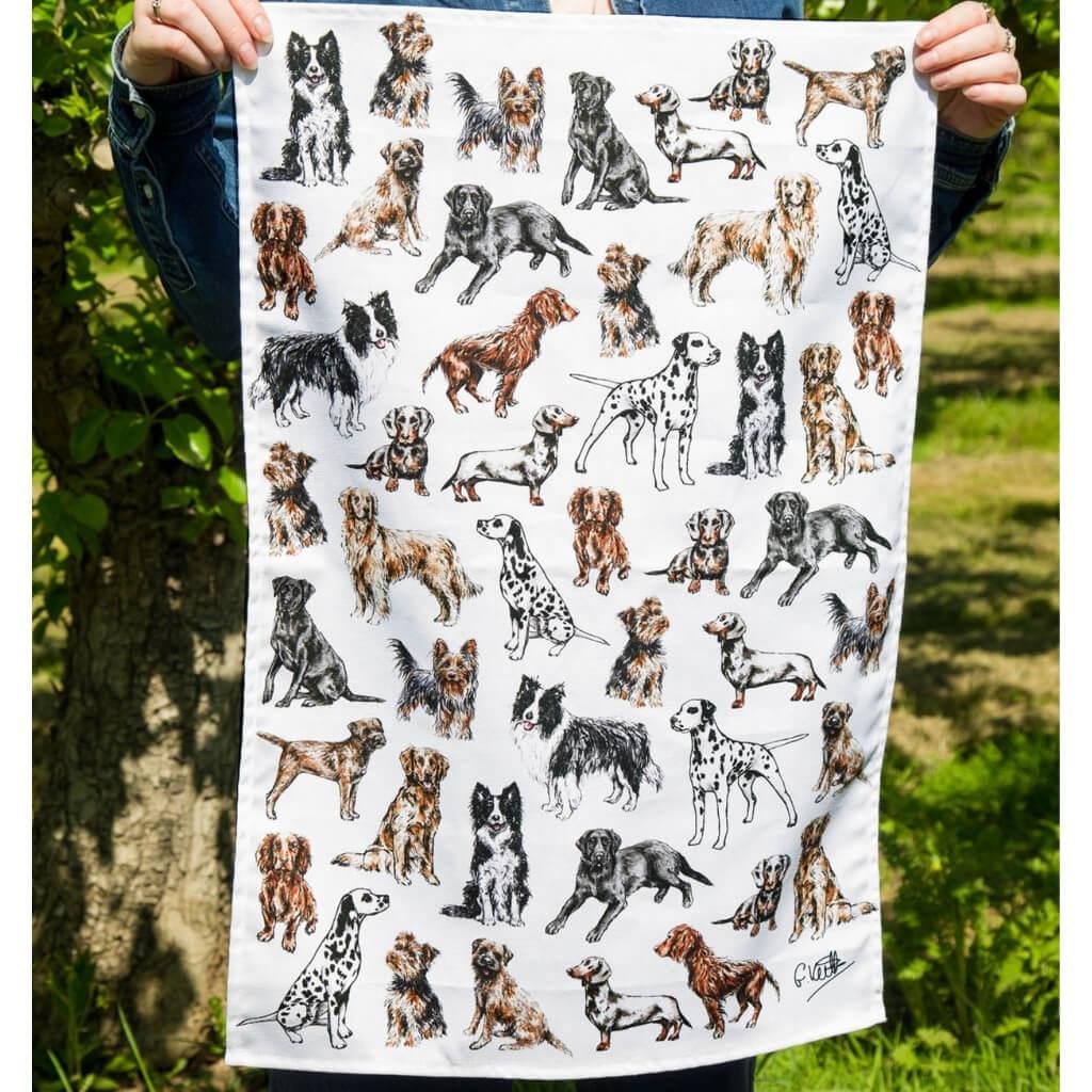 Dog Lovers Cotton Tea Towel Folder with wrap various dogs breeds