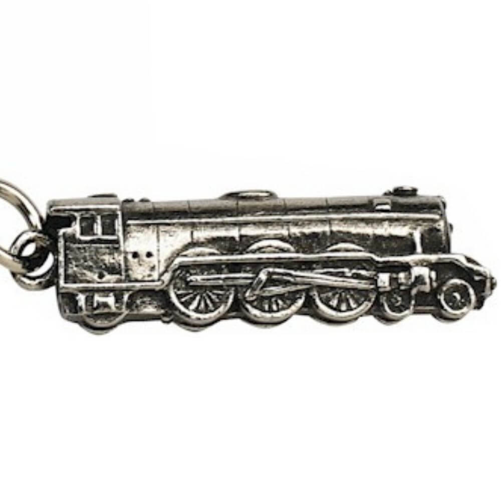 Close Up Pictiure of Flying Scotsman Steam Train Keyring Hand Cast In Fine Pewter Gift