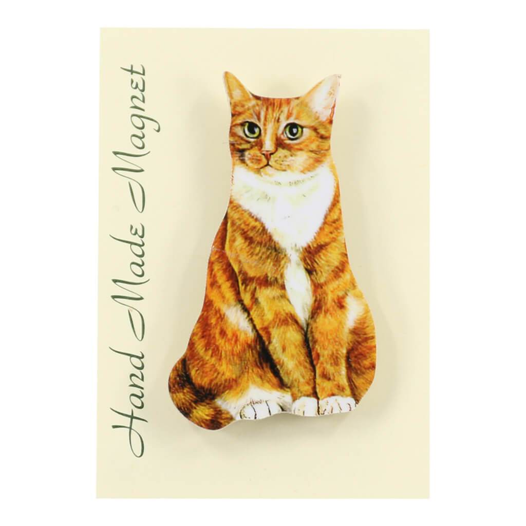 Ginger and White Cat Handmade Fridge Magnet in Gift Packaging