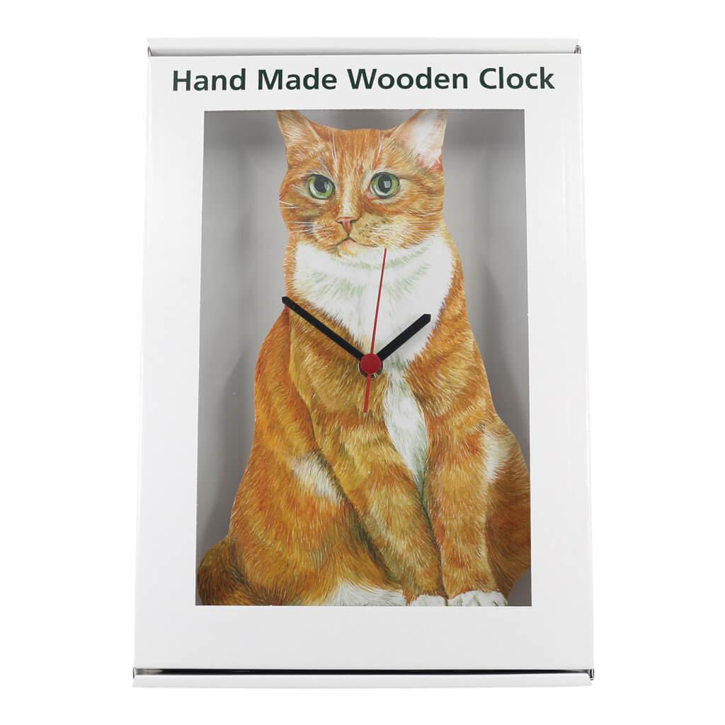 Ginger And White Cat Handmade Wall Clock in Gift Present Box