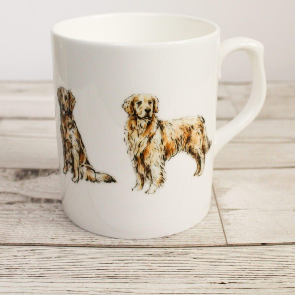 Golden Retriever Dog Hand Printed Bone China Mug Dogs Lovers Gift