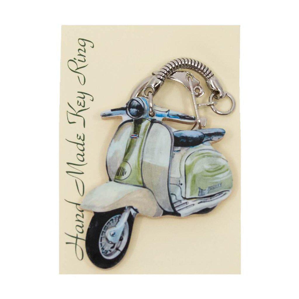 Lambretta Style Green Scooter Retro Key Ring with Chrome Keychain