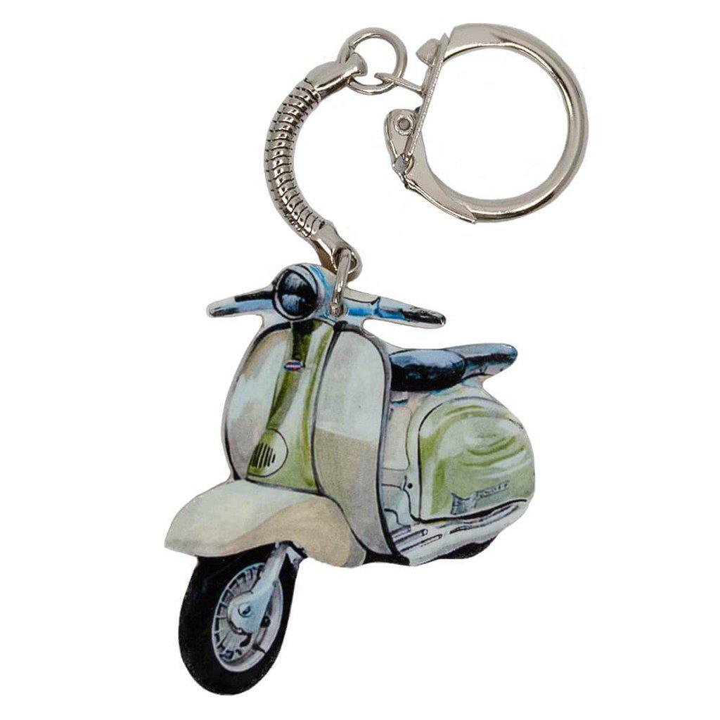Lambretta Style Green Scooter Retro Key Ring with Chrome Keychain
