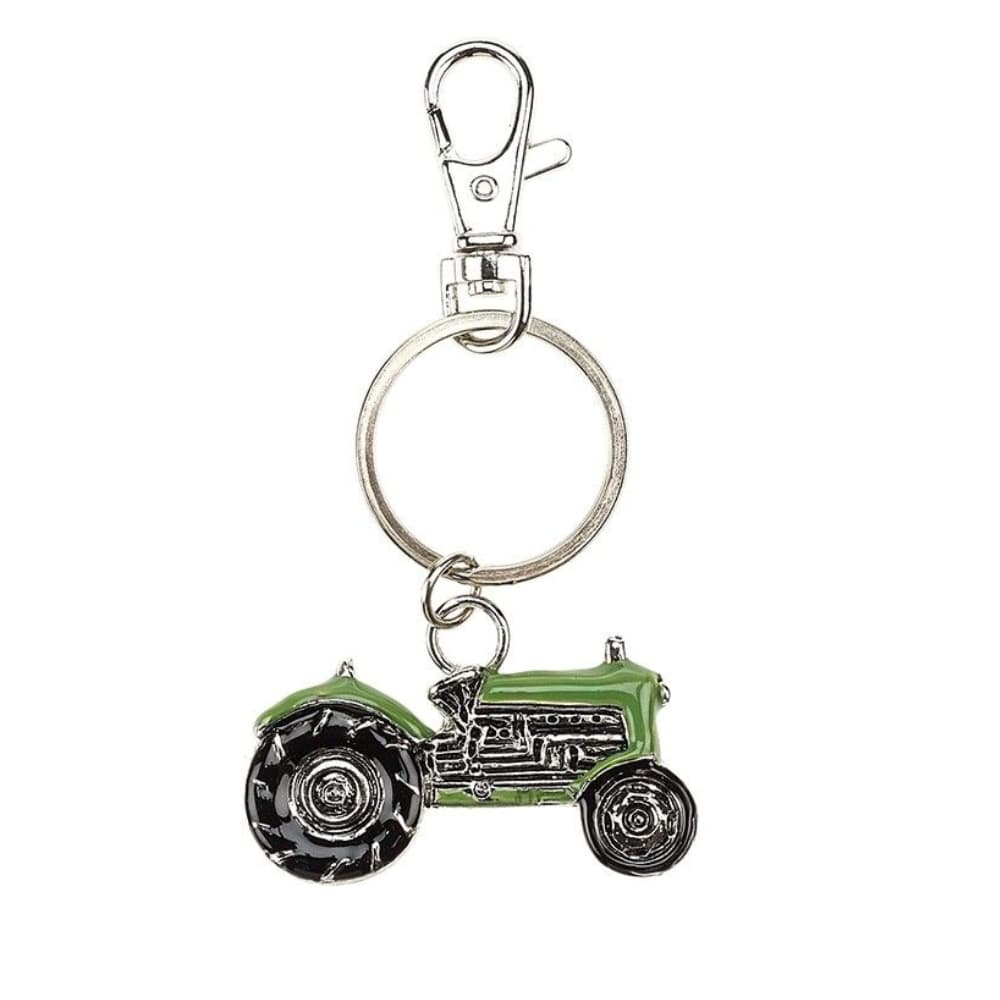 Green Tractor Metal Hand Enamelled Keyring