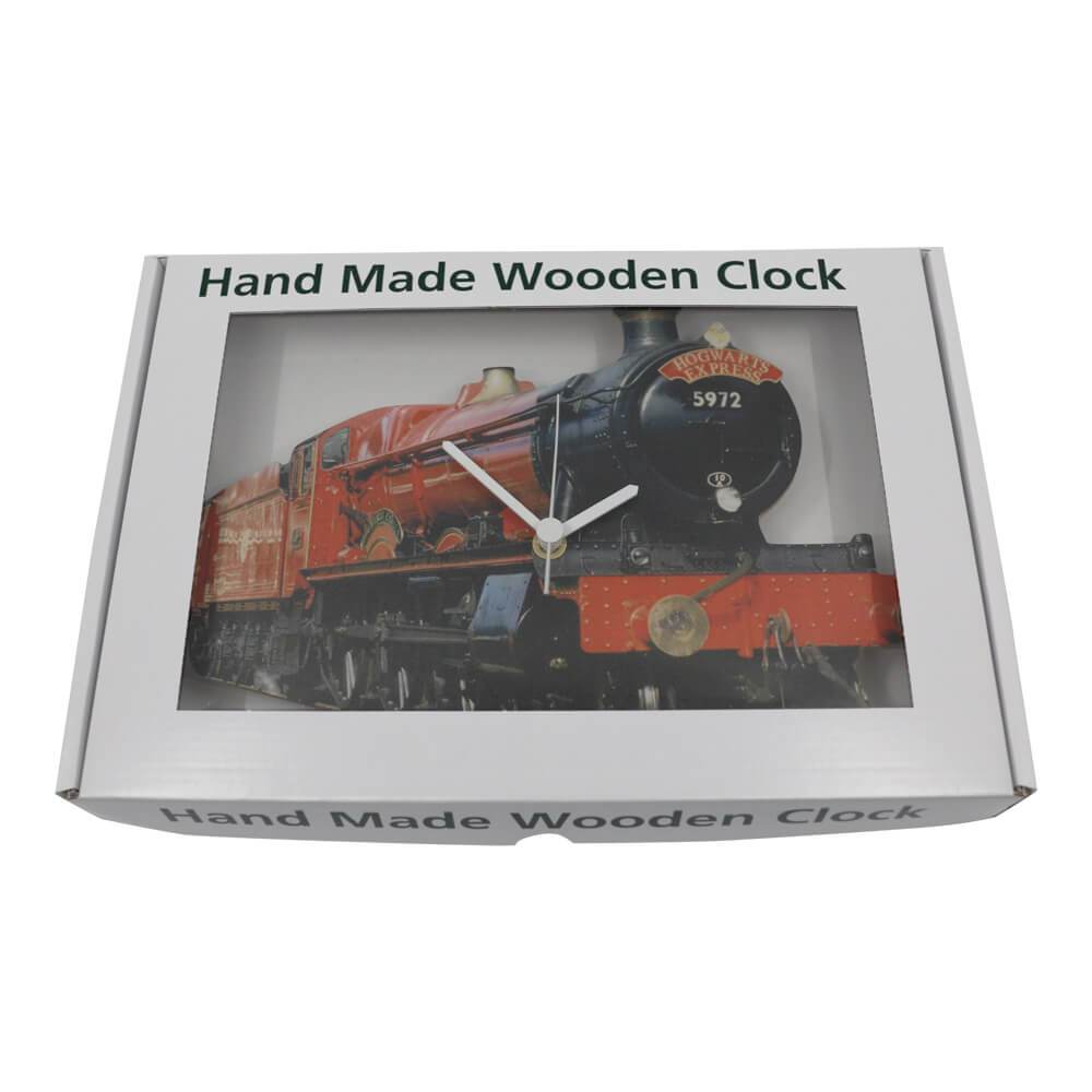 Harry Potter style Hogwarts Express Steam Train Handmade Wall Clock in clear fronted presentation gift box
