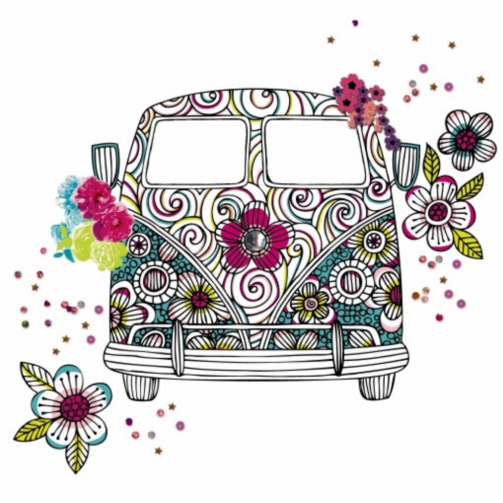 Hippy Henna Style Campervan Birthday Greetings Card