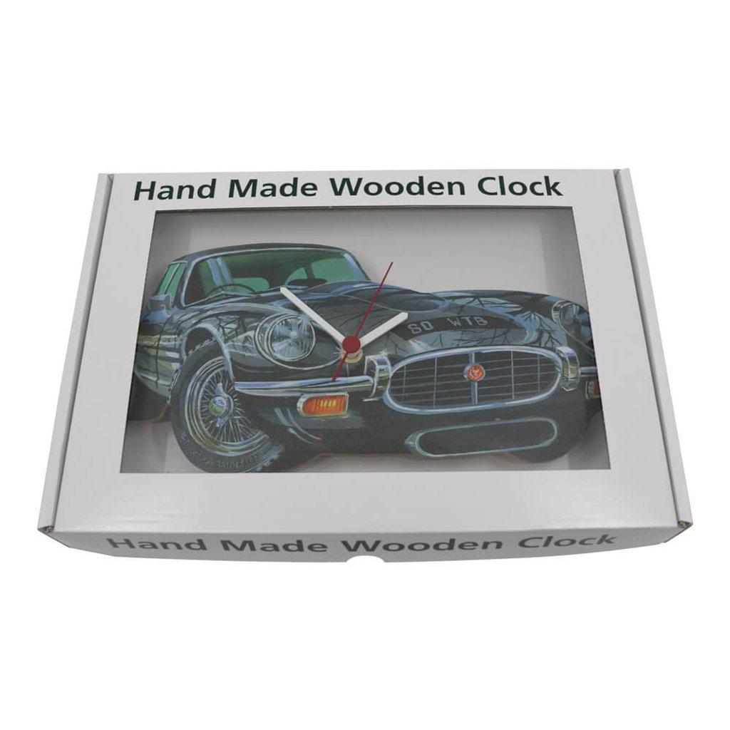 Jaguar E-Type Series 3 Handmade Wooden Wall Clock in Gift Presenation Box with Clear Front