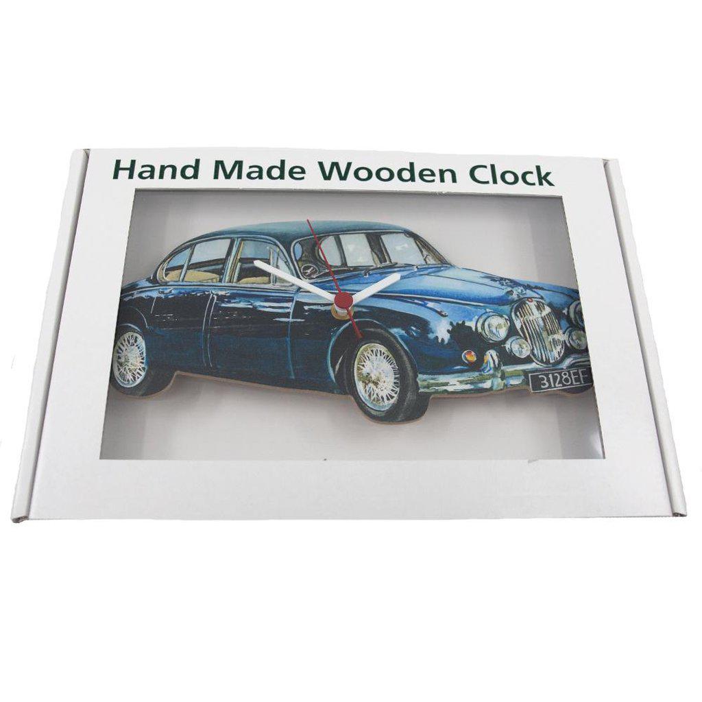 Jaguar MKII Blue Classic Car Wooden Wall Clock Gifts Present