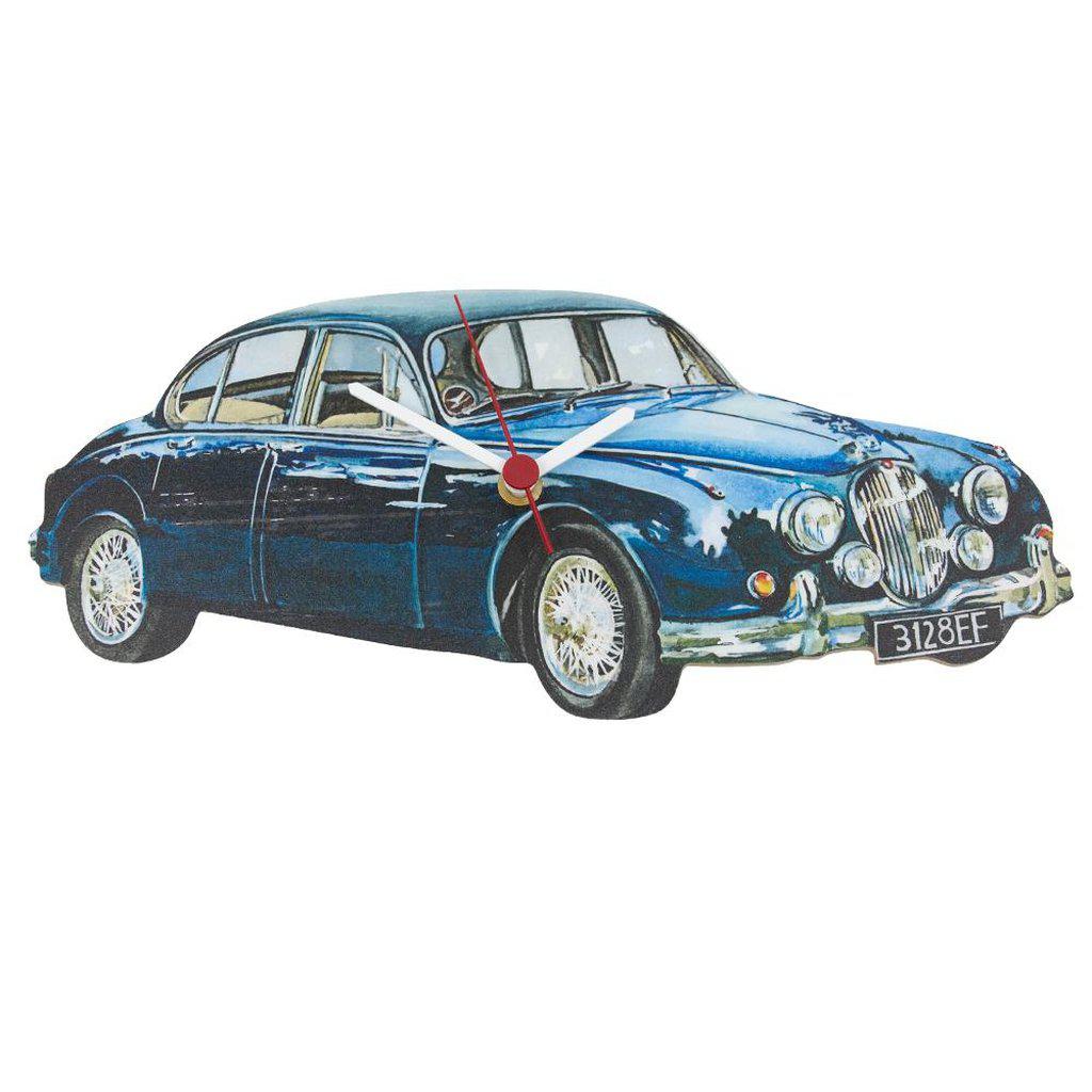 Jaguar MKII Blue Classic Car Wooden Wall Clock Gifts Present