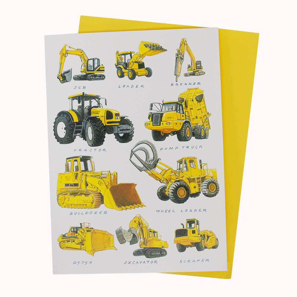 JCB Digger &amp; Yellow Construction Plant Vehicle Birthday Fathers Day All Occasions Card