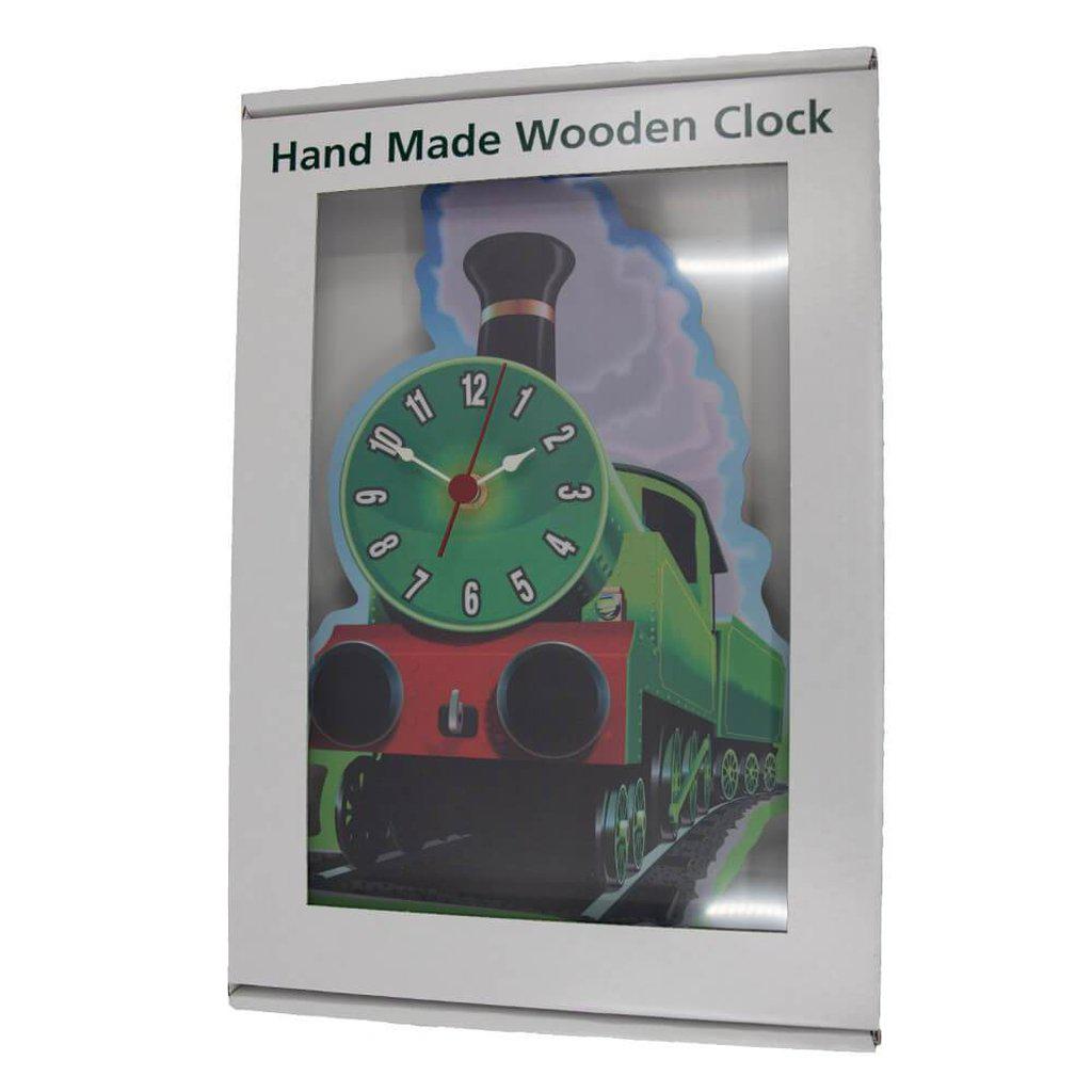 Childrens Room Green Steam Train Wall Clock