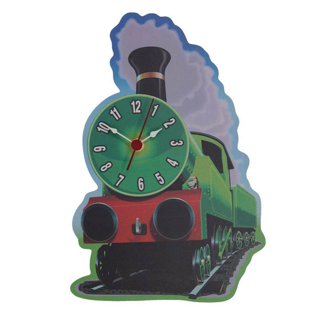 Childrens Room Green Steam Train Wall Clock