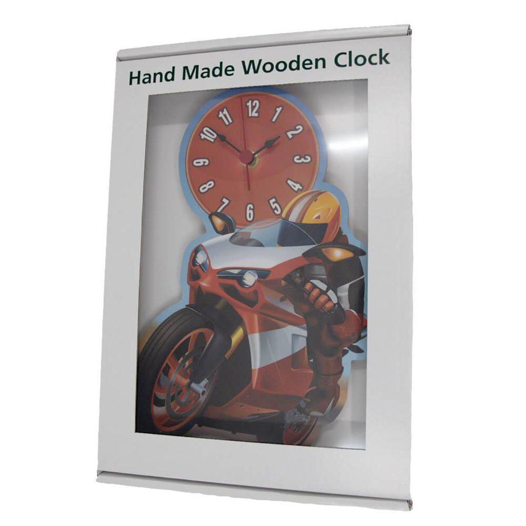 Red Sports Motorbike Childrens Room Wooden Wall Clock