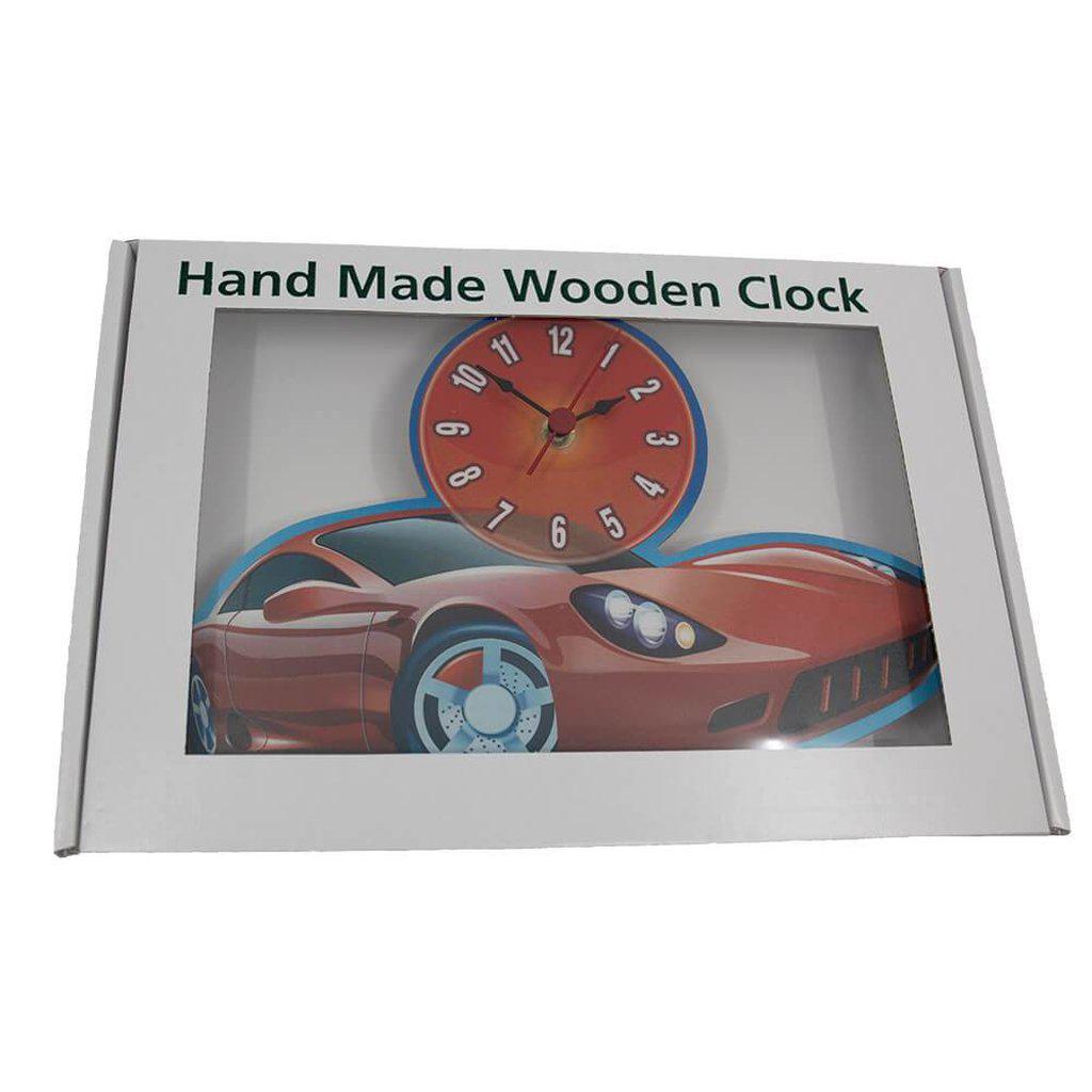 Red Supercar Sports Car Kids Room Wooden Wall Clock
