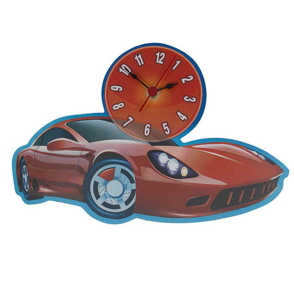 Red Supercar Sports Car Kids Room Wooden Wall Clock