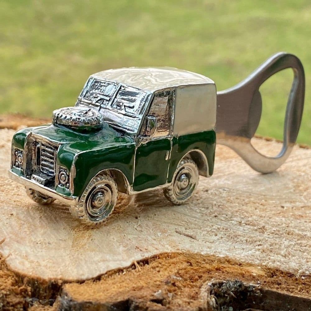 Land Rover Style Hand Enamelled 3D Metal Bottle Opener white background