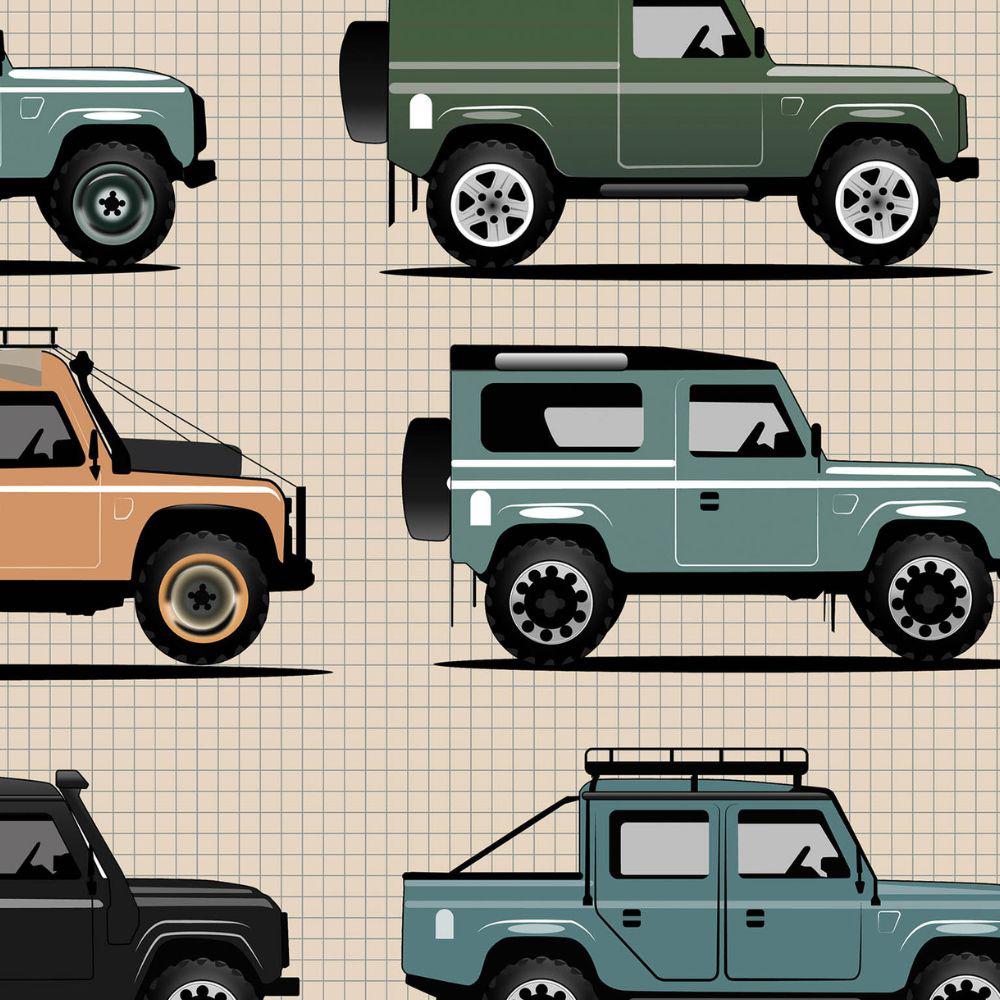 Close up view of selection of land rover models from Land Rover Through The Ages 1000 Piece Jigsaw Puzzle UK Made