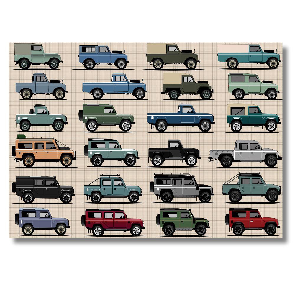 Completed puzzle view of Land Rover Through The Ages 1000 Piece Jigsaw Puzzle UK Made