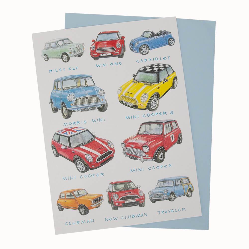 Mini Classic &amp; Modern Cars Birthday Greetings Card