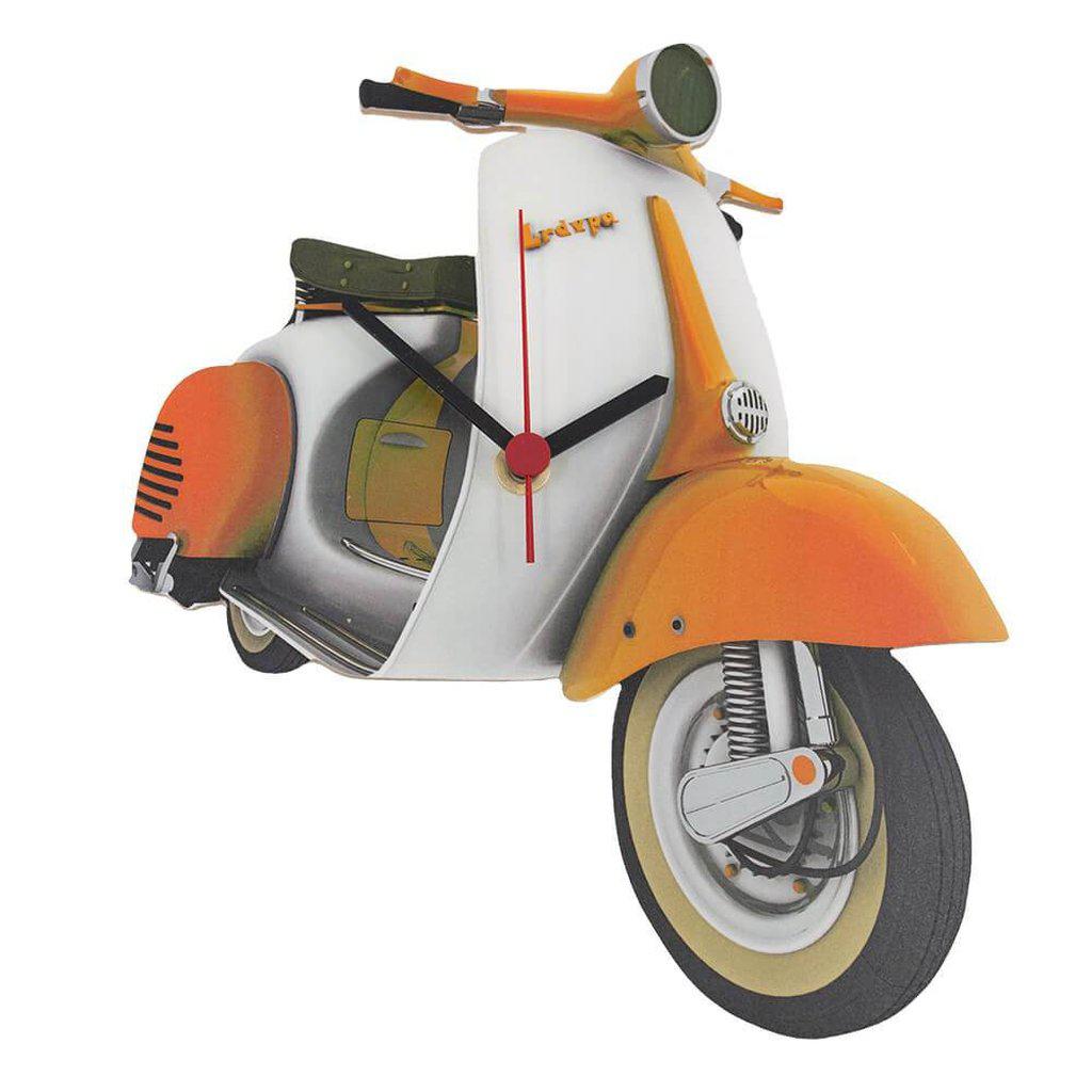 Vespa Scooter Style Orange & White Wooden Clock Gifts Presents