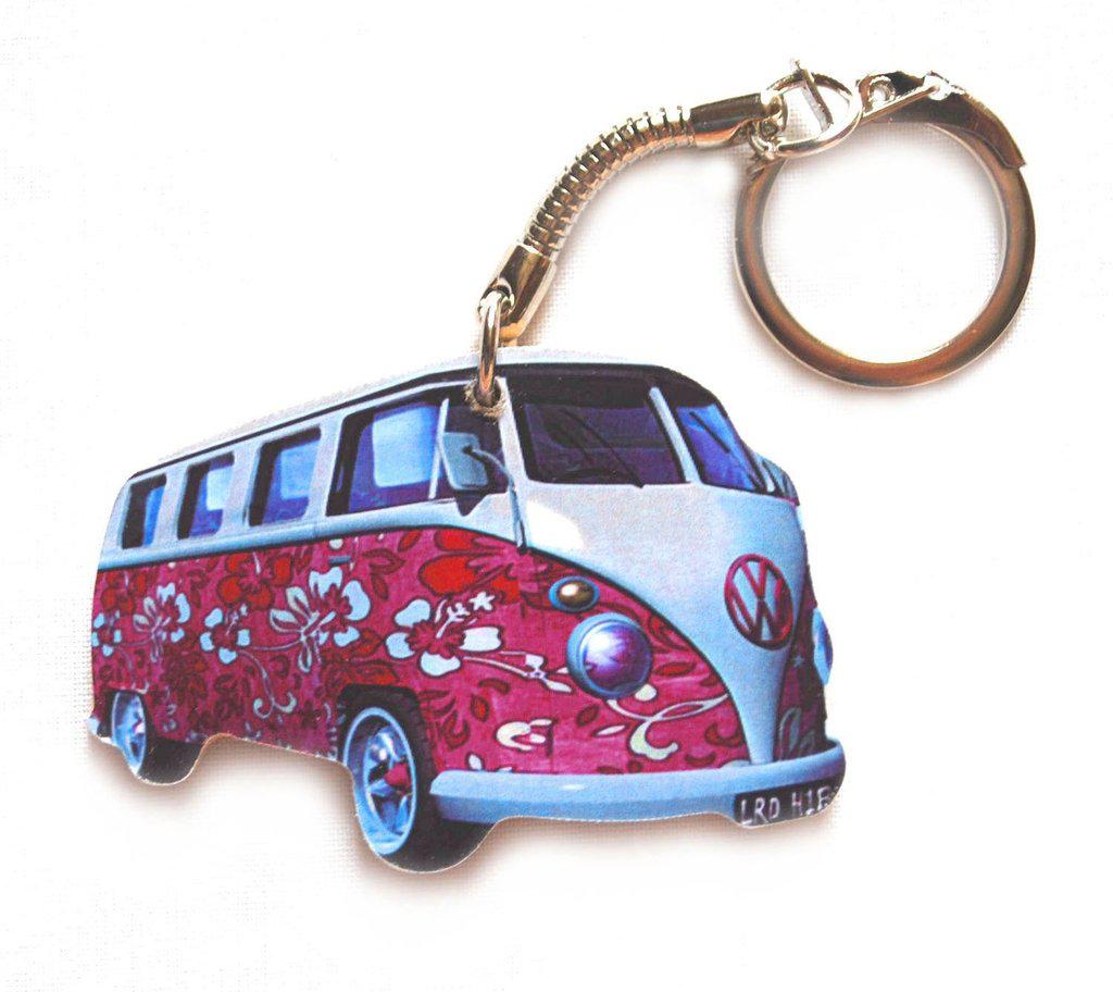 VW Campervan Keyring Pink Hippy Split Screen - Wheelygifts