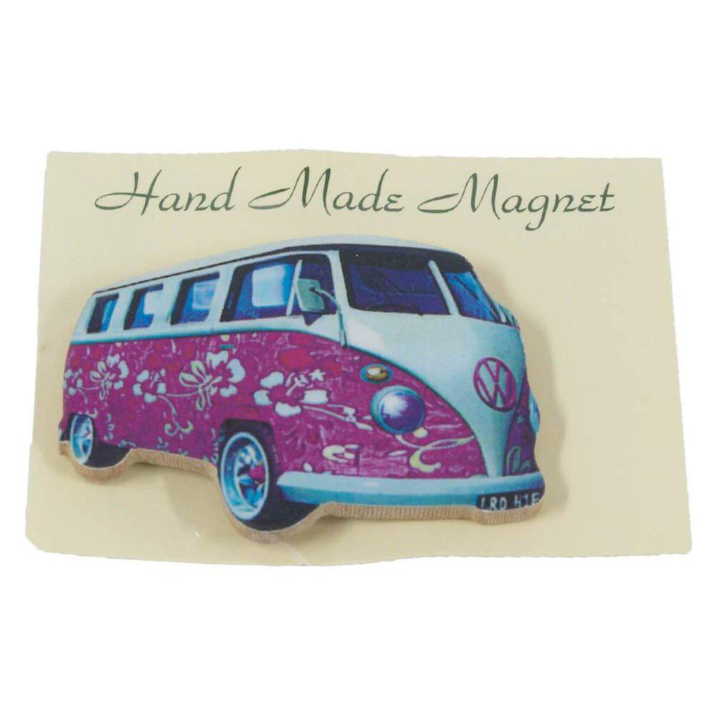 Pink Hippy Splitscreen Campervan Mini Wooden Fridge Magnet in Gift Packaging