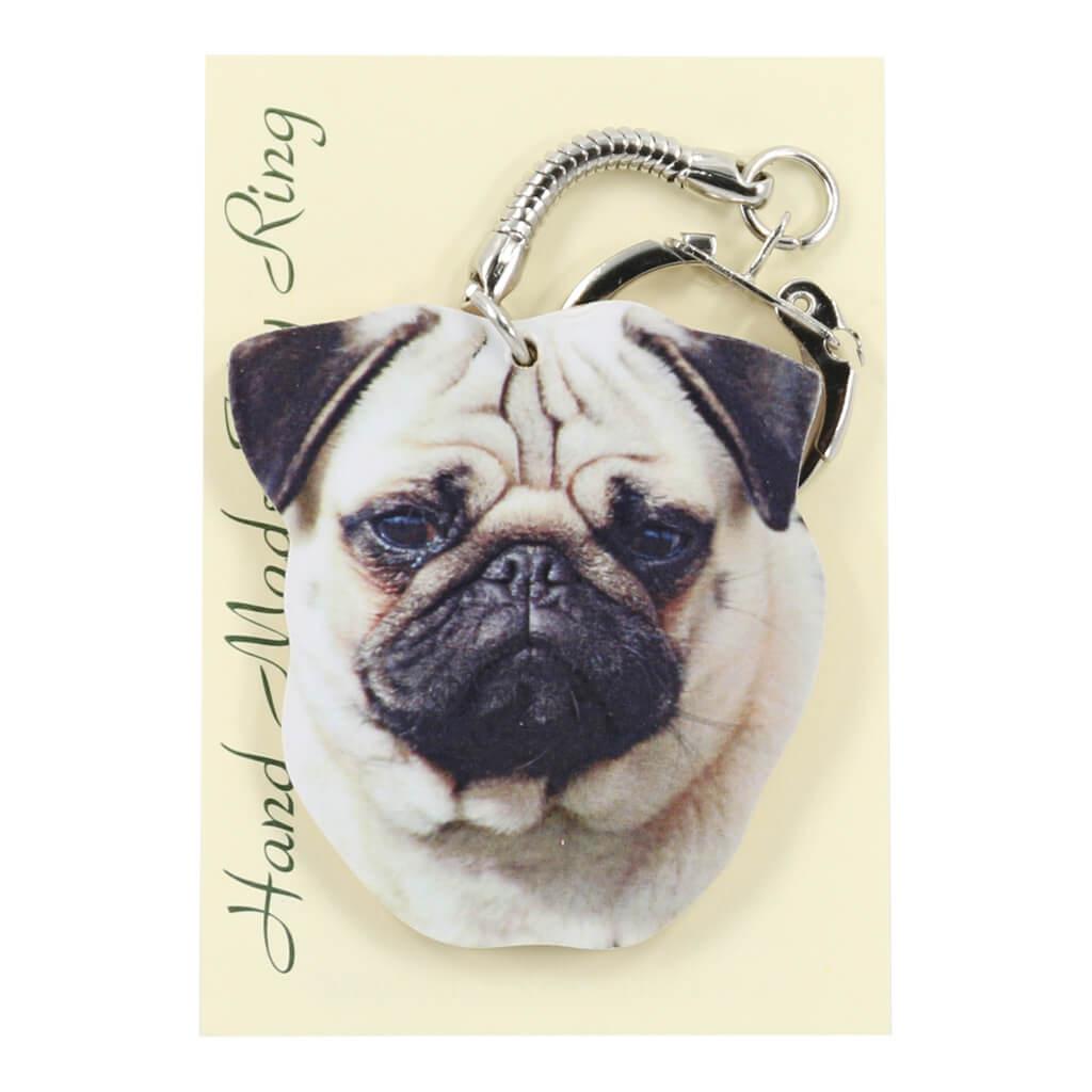 Pug Dog Handmade Wooden Keyring