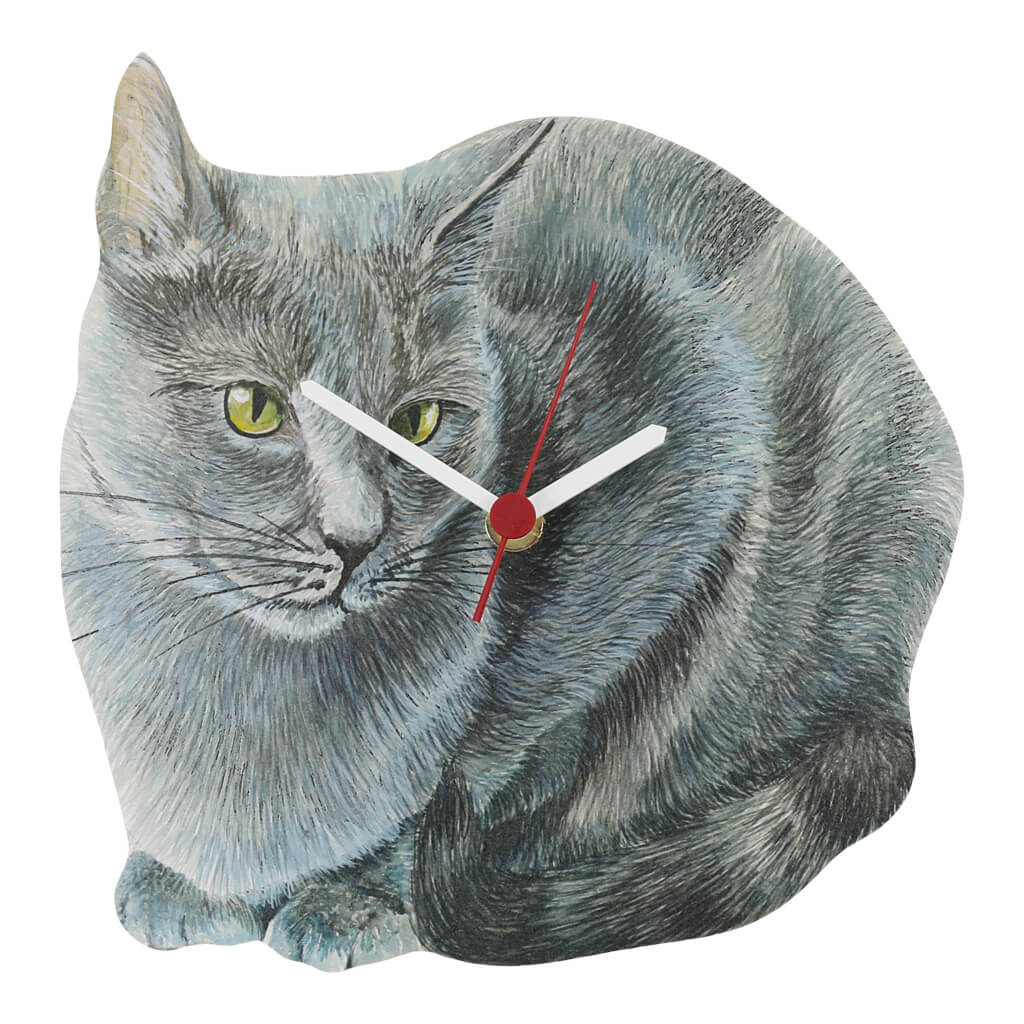 Cat Clock Russian Blue Handmade Wooden Wall Clock