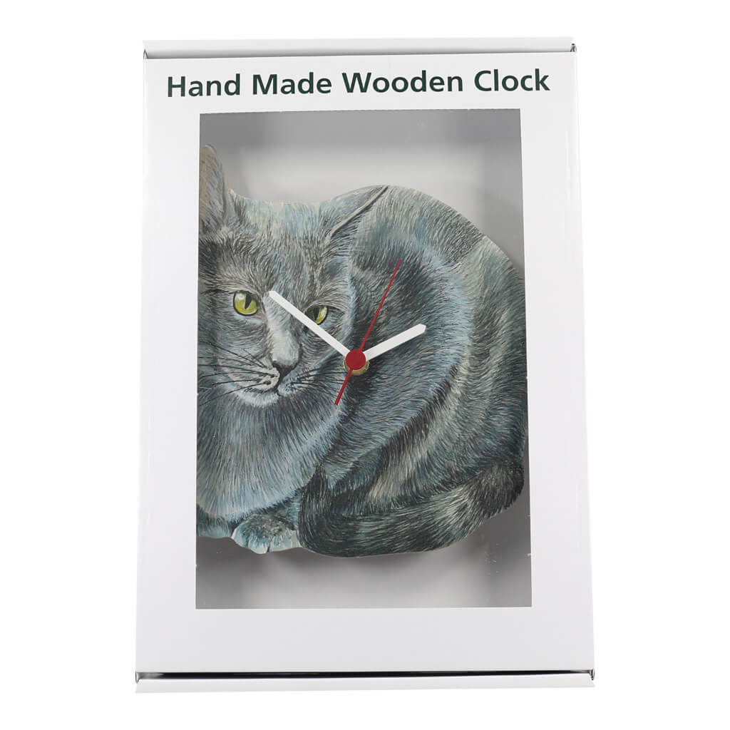 Russian Blue Handmade Wooden Wall Clock in Presentation Gift Box