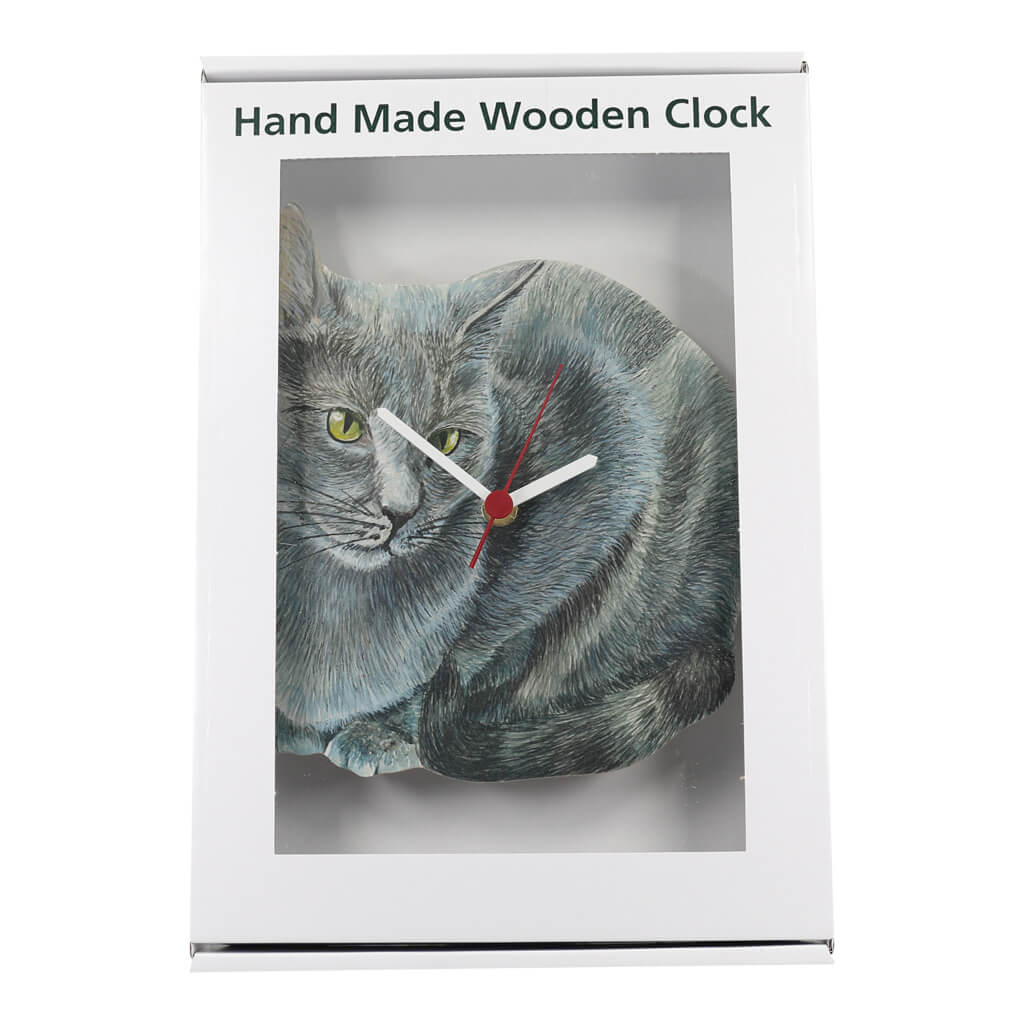 Cat Clock Russian Blue Handmade Wooden Wall Clock