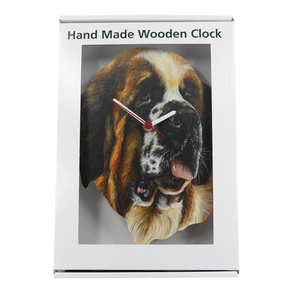 St Bernard Dog Handmade Wooden Wall Clock in gift box packaging