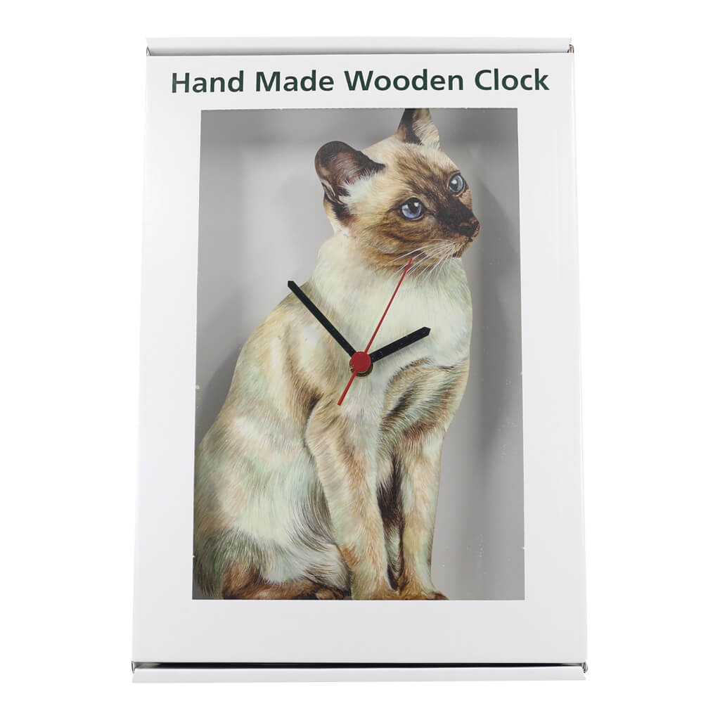 Cat Clocks Siamese Handmade Wooden Wall Clock in Presentation Gift Box