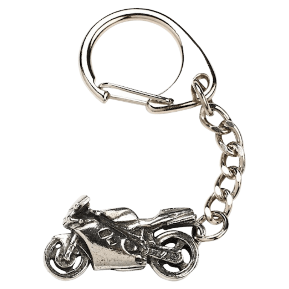 Sports Road Motorcycle Keyring Hand Cast In Fine Pewter
