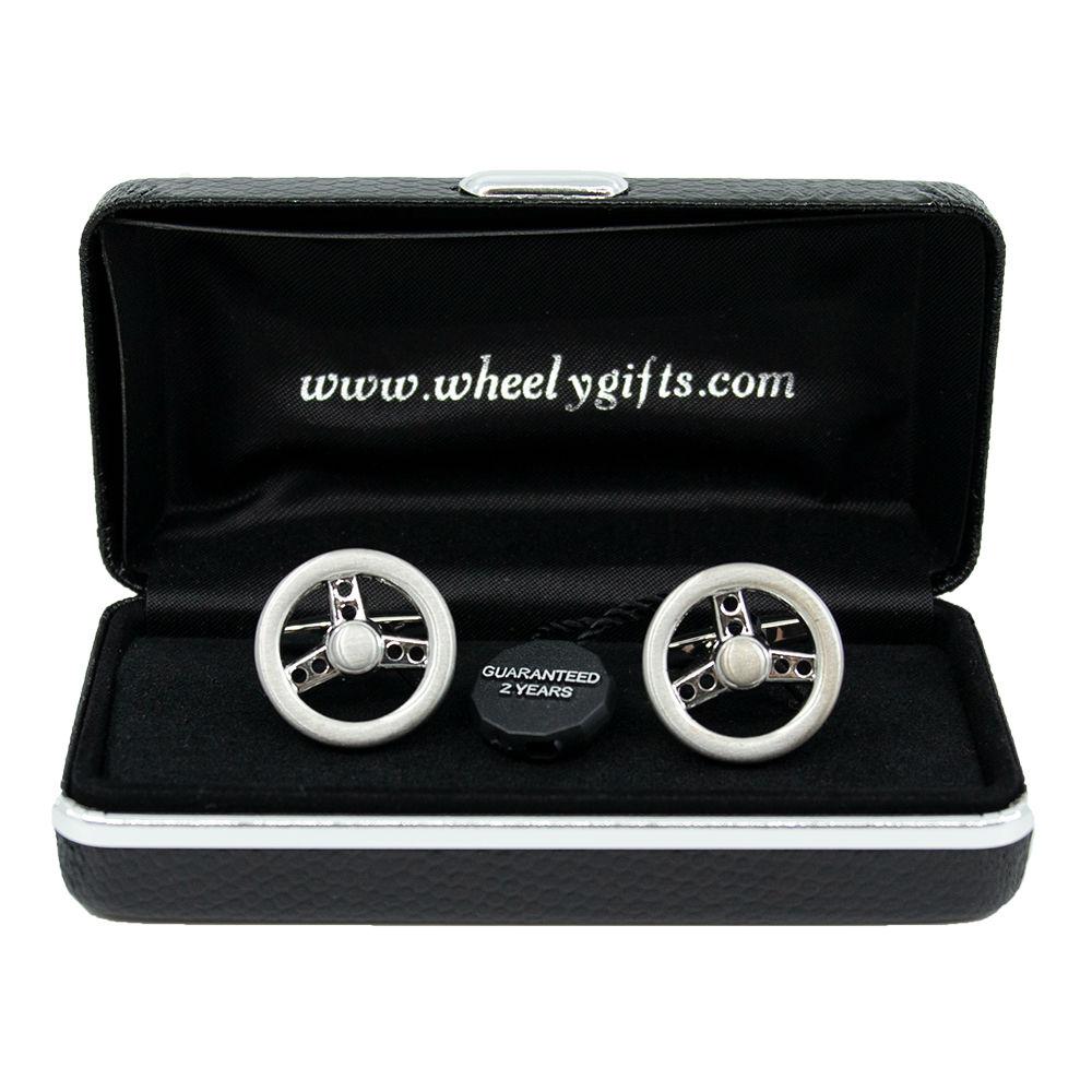 Car Steering Wheel Cufflinks 3 Bar Silver
